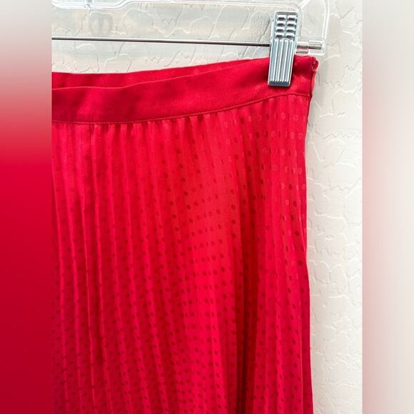 CHELSEA & VIOLET | Red Swiss Dot Pleated Midi Skirt Side Slit | Size Small - Picture 2 of 8